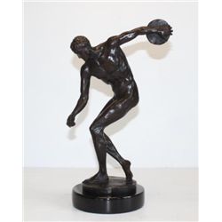 Standout Male Nude Discus Athlete Bronze Sculpture Af