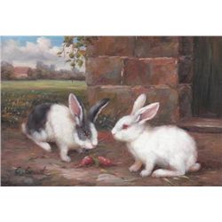 5 x 7 Oil on Board ~Bunnies at Play~ Signed C.Granet