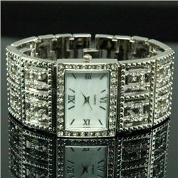 Lovely Ladies Silver Tone & Crystal Cuff Bangle watch w