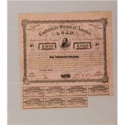 1863 One thousand dollar eight percent CSA loan certifi