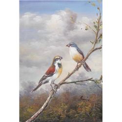 5 x 7 Oil on Board ~Perching Birds~ Signed Sonje