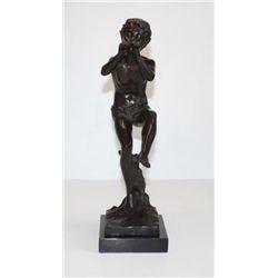 Graceful Pan Flute Player Bronze Sculpture After A. J