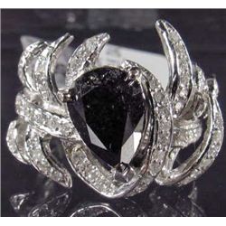 14K WHITE GOLD LADIES BLACK AND WHITE DIAMOND RING - SIZE 5.5
