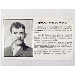 1905 $100.00 REWARD POSTCARD FOR A MISSING MAN