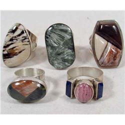 LOT OF 5 STERLING SILVER AND STONE RINGS - 2.23 OZ