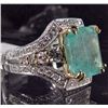 Image 3 : 14K WHITE GOLD LADIES EMERALD AND DIAMOND RING - SIZE 7