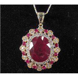 14K GOLD RUBY AND DIAMOND PENDANT W/ CHAIN