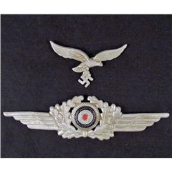 SET OF 2 GERMAN NAZI LUFTWAFFE VISOR HAT BADGES