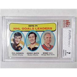 1971-72 TOPPS NHL GOALS LEADERS NO. 1 HOCKEY CARD - BVG 7 NEAR MINT