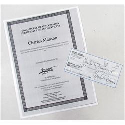 CHARLES MANSON SIGNED CHECK W/ COA