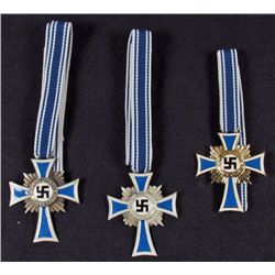 LOT OF 3 GERMAN NAZI MOTHER'S CROSSES - GOLD, BRONZE AND SILVER