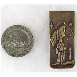 LOT OF 2 KLU KLUX KLAN ITEMS - MONEY CLIP AND A COIN