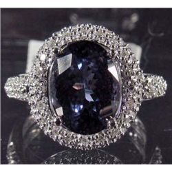 14K WHITE GOLD TANZANITE AND DIAMOND RING - SIZE 7
