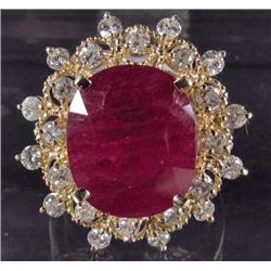 14K GOLD LADIES RUBY AND DIAMOND RING - SIZE 8
