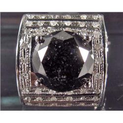 18K WHITE GOLD PLATE OVER STERLING SILVER BLACK AND WHITE DIAMOND RING - 6.75