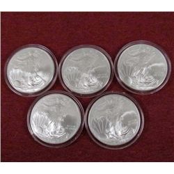 LOT OF 5 2008 WALKING LIBERTY SILVER DOLLARS - UNC.