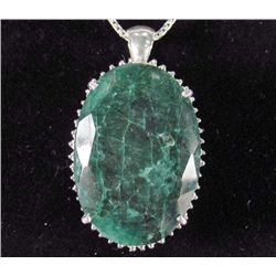 STERLING SILVER EMERALD AND SAPPHIRE PENDANT W/ CHAIN
