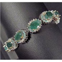 STERLING SILVER EMERALD AND DIAMOND BRACELET