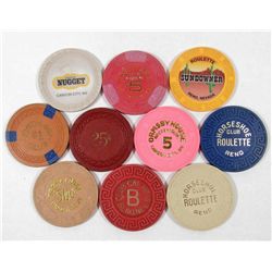 LOT OF 10 OBSOLETE NEVADA GAMBLING POKER CHIPS