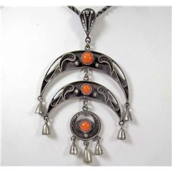 VINTAGE SILVER AND CORAL NECKLACE