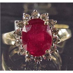 14K GOLD LADIES RUBY AND DIAMOND RING - SIZE 6.5
