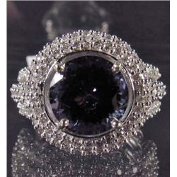 14K WHITE GOLD LADIES TANZANITE AND DIAMOND RING - SIZE 7.25
