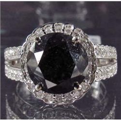 14K WHITE GOLD LADIES BLACK AND WHITE DIAMOND RING - SIZE 7