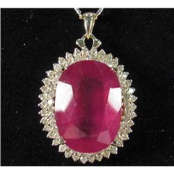 14K GOLD RUBY AND DIAMOND PENNANT W/ CHAIN