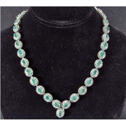 STERLING SILVER LADIES EMERALD AND DIAMOND NECKLACE
