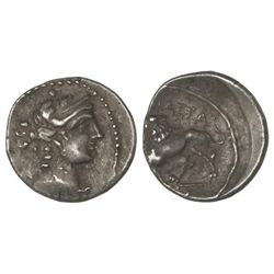 Dracma. - 200 a.C. - MASSALIA. - Anv.: Busto diademado de Artemisa a derecha. Rev.: León a izquierda