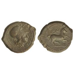 AE 23. - 339 a.C. - AITNA-SICILIA. - Anv.: Cabeza de Atenea con casco corintio a derecha.