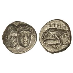 Estátera. - 400-350 a.C. - ISTROS. TRACIA. - Anv.: Dos cabezas masculinas, una derecha y otro invert