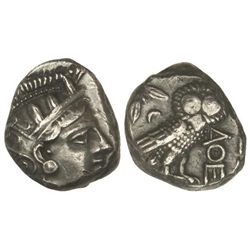 Tetradracma. - 393-300 a.C. - ATENAS. - Anv.: Cabeza de Atenea con casco a derecha. Rev.: Lechuza a