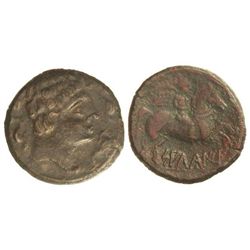 As. - SALDUIE. - Anv.: Cabeza masculina a derecha, rodeada de tres delfines. Rev.: Jinete con palma