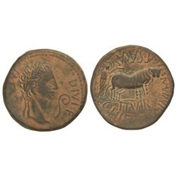 As. - ÉPOCA DE AUGUSTO. - CAESARAUGUSTA. - Anv.: (AVGVS)TVS DIVI F. Cabeza de Augusto laureado a der