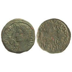 As. - ÉPOCA DE AUGUSTO. - CAESARAUGUSTA. - Anv.: IMP. AVGVSTVS XIV. Cabeza laureada de Augusto a izq