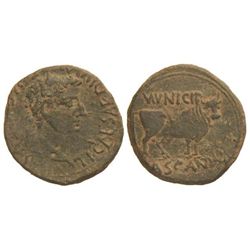 As. - ÉPOCA DE TIBERIO. - CASCANTUM. - Anv.: TI. CAESAR DIVI. (AVG. F. AVGVS)TVS. Cabeza laureada de