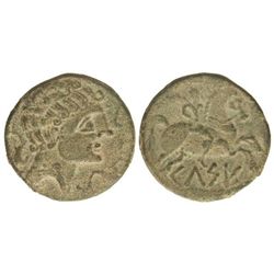 As. - CELSE. - Anv.: Cabeza masculina laureada y con manto a derecha, rodeada de tres delfines. Rev.