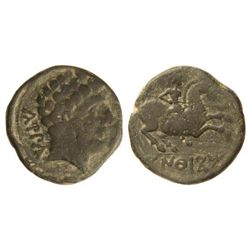 As. - CONTERBIA CARBICA. - Anv.: Busto masculino a derecha, delante delfín, detrás CaRBiCa. Rev.: Ji