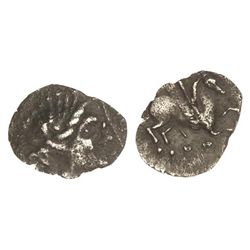 Tritartemorion. - EMPORITON. IMITACIÓN EMPORITANA. - Anv.: Cabeza femenina a derecha. Rev.: Pegaso v