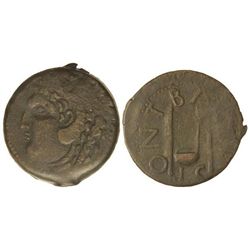 Sestercio. - ÉPOCA DE AUGUSTO. - GADES. - Anv.: Cabeza de Hércules a izquierda, detrás clava. Rev.: