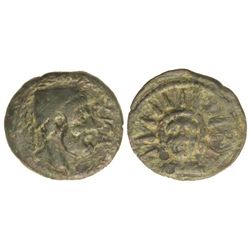 As. - MALACA. - Anv.: Cabeza de Vulcano a derecha con barba y birrete cónico, delante leyenda, detrá