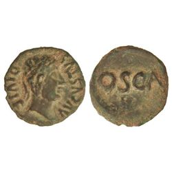 Cuadrante. - ÉPOCA DE AUGUSTO. - OSCA. - Anv.: AVGVSTVS DIVI F. Cabeza laureada de Augusto a derecha