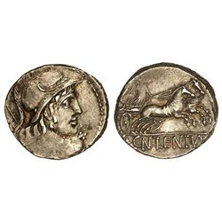 Denario. - 88 a.C. - CORNELIA-50. - Cn. Cornelius Lentulus Marcellinus. - Anv.: Busto de Marte a der