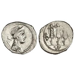 Denario. - 56 a.C. - CORNELIA-63. - Faustus Cornelius Sulla. - Anv.: Cabeza de Venus. Rev.: Tres tro