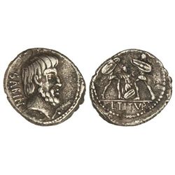 Denario. - 89 a.C. - TITURIA-4. - L. Titurius L. f. Sabinus. - Anv.: Cabeza del rey Tatius a derecha