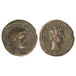 AE 18. - 19-37 d.C. - RHOEMETALKES II. - TRACIA. - Anv.: Busto de Tiberio. Rev.: Busto de Rhoemetalk