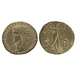 As. - Acuñada el 41 d.C. - CLAUDIO. - Anv.: TI. CLAVDIVS CAESA AVG. P. M. TR. P. IMP. Cabeza descubi