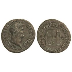 As. - NERÓN. - Anv.: NERO CAESAR AVG. GERM. IMP. Cabeza laureada a derecha. Rev.: PACE. P. R. VBIQ.