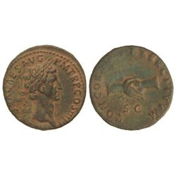 As. - Acuñada el 97 d.C. - NERVA. - Anv.: (IMP. NER)VA CAES. AVG. P. M. TR. P. COS. III P. P. Cabeza